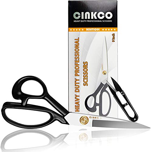 Scissors Professional Tailor Fabric Sewing Scissors Heavy Duty Industrial Strength High Mn Steel Ultra Sharp Forged Shears for Thickened Leather,Fabric Cutting, Sewing, Dressmaking (White 9inch)