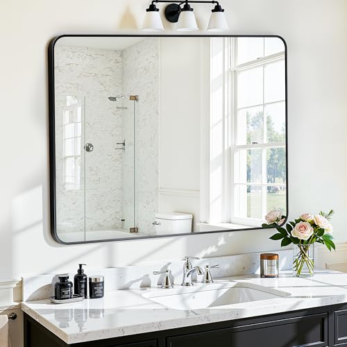 Antok Wall Mirror, 20"x20" Bathroom Vanity Mirror, Anti-Rust HD Tempered Glass, Wall Mounted Mirrors for Living Room, Entryway, Black Frame, Round by Antok - Used condition - US$17.94