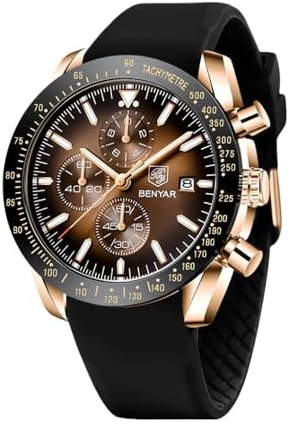 BENYAR BY herrenuhr Braun Leder Strap Quarz Chronograph Uhr Männer Datum Kalender Wasserdicht Armbanduhr Herren Sport mit Blau/Schwarz Zifferblatt