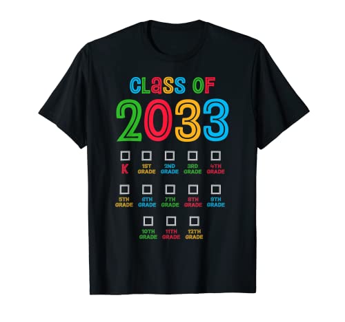 Bunte Klasse von 2033 Back to School Grow With Me Checkliste T-Shirt
