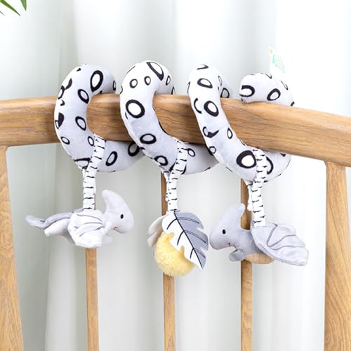Image of Baby Hanging Toys for Stroller and Car Seat, Black and White High Contrast Sensory Plush with Rattle & Squeaker, BPA-Free, Soft Developmental Toy for Newborns & Infants 0-6-12 months (Dinosaur)