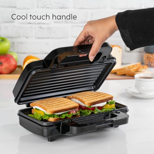 Image of Glen 1000W Grill Jambo Sandwich Maker | Jumbo Non-Stick Grill Plates | Thermostat Controlled Even Cooking | Cool-Touch Handle with Indicator Lights | Vertical Storage | 2-Year Warranty