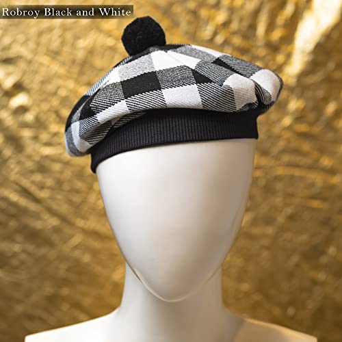 Image of Scottish Tam O' Shanter Hat Tartan Bonnet Pom Pom Wool Flat Cap One Size