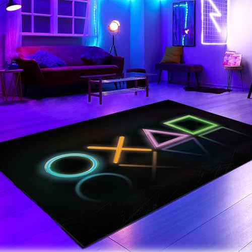 CARPETIA Teppich Gaming-Zimmer rutschfest Neon flach pflegeleicht waschbar strapazierfähig saugrobotergeeignet Jugendzimmer Wohnzimmer modernes Dekor stylisch in Schwarz & Neonfarben 50 x 90 cm