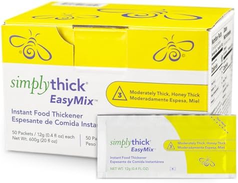 SimplyThick EasyMix | 50 Count of 12g Individual Packets | Gel Thickener for those with Dysphagia & Swallowing Disorders | Creates An IDDSI Level 3 - Moderately Thick (Honey Consistency)