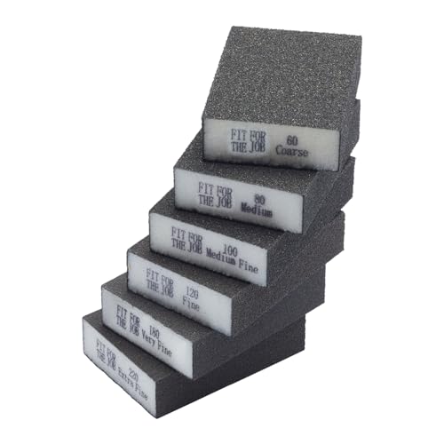 Fit For The Job Sanding Block 6 pcs 60/80/100/120/180/200 Grits Flexible Sanding Sponges/Blocks Washable Wet & Dry Abrasive Pads for Wood, Walls, Plaster, Sandpaper