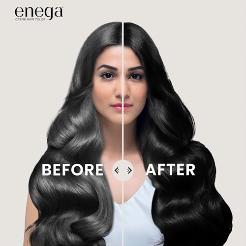 Image of Enega No Ammonia Grey Coverage Long Lasting Creme Hair Color with Argan Oil & Green Tea Extract - Pack of 1(150 ML) (Natural Black)