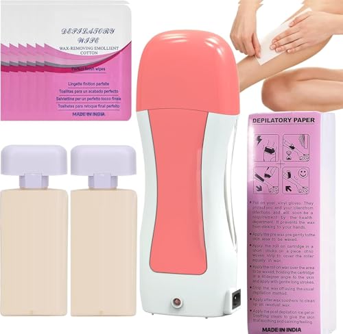 Image of Wax Roller Heater Machine Roll on Hair Removal Wax Heater Refill Cartridge Wax Strips With Wipes Waxing kit for Women Heater Combo (Wax, Roller Waxing Kit)