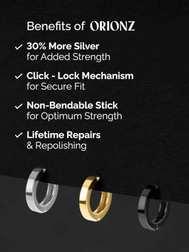 Image of ORIONZ Hoop Earrings for Men & Boys (1 Piece) - 925 Sterling Silver - Gift for Birthday Anniversary - 18k Gold Plated Jewellery - Men Fashion