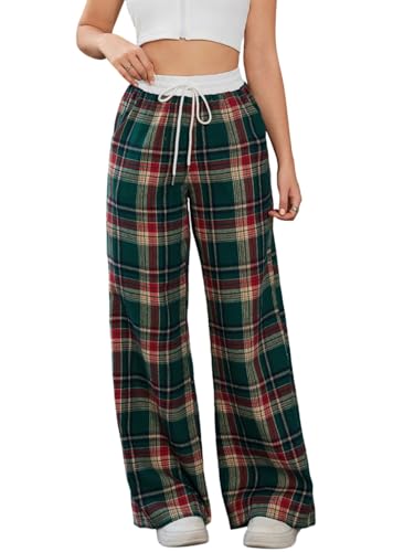 Image of SOLY HUX Women's Plaid Checkered Pants Flannel Pajama Pants with Pockets