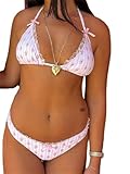 Alyweatry Women Y2k Bikinis Sets Coquette Aesthetic Bows Halter Tie Up Bikini Top High Cut Elastic Waist Bikini Bottom (Floral Print with Ruffles, S)