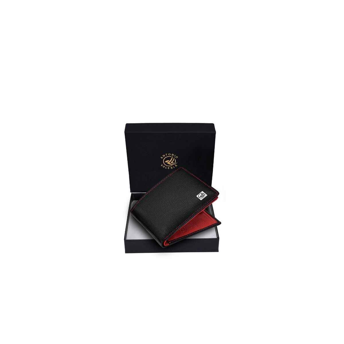 ANTONIO VALERIA Noah Black/Red Leather Wallet for Men