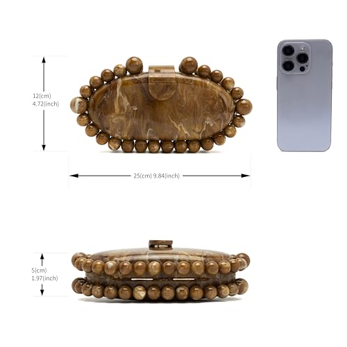 Image of Clutch Bag for Women Oval Beads Purse Wedding Prom Party Marble Texture Acrylic Evening Bag Shoulder Crossbody Bag