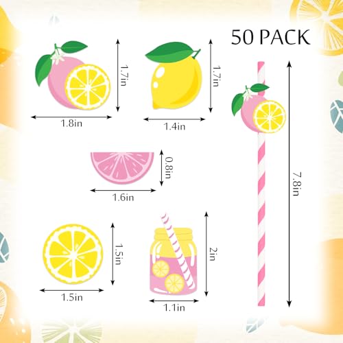 50 pitillos de papel rayados rosa y amarillo miniatura 2