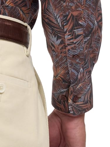 Paul Fredrick Men's Classic Fit Comfort Stretch Non-Iron Botanical Dress Shirt4