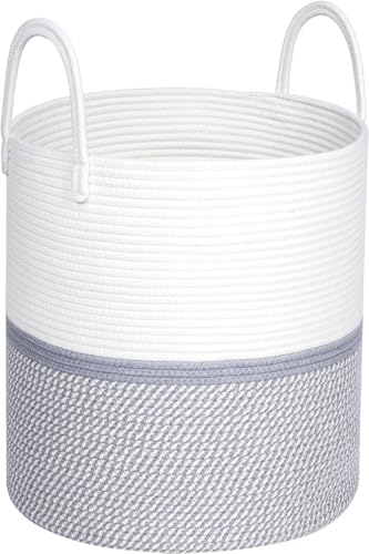 Image of Laundry Basket for Clothes | Cotton Rope Laundry Basket with Handles | Foldable Clothes Storage Basket for Bedroom, Bathroom & Laundry Room | Large Laundry Hamper, 36 x 36 x 46 cm
