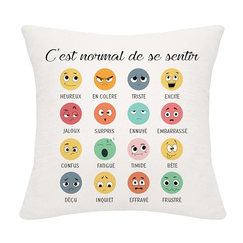 C'est Normal de se Sentir Heureux en colère Triste Housse de Coussin pour Les émotions et Les Sentiments pour Les Adolescents Les Enfants et Les...