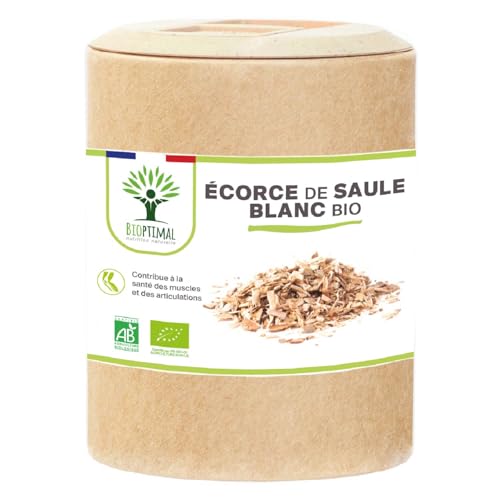 Saule bio - Bioptimal - Complément alimentaire - Écorce de saule blanc - Aspirine Naturelle - Acide Salicylique - Anti douleur & inflammatoire - Fabriqué en France - Certifié par Ecocert - 200 gélules