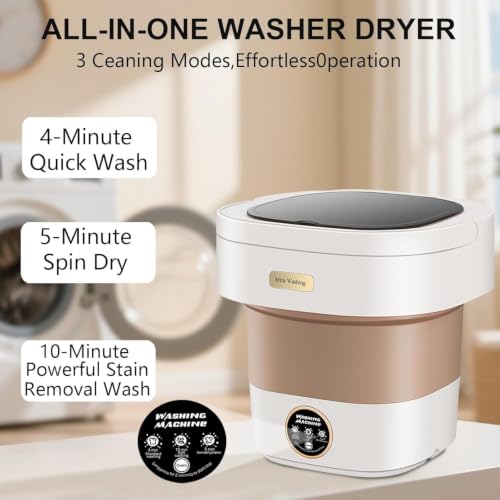 Image of Portable Washing Machine,Mini Washer -16L Upgraded With Spin Basket,Small Clothes Folding Washing Machine Of Underwear, Baby And Small Clothes,Suitable For Home Apartments Dormitories, Hotels Beige D2