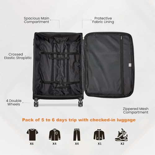 Image of DELSEY PARIS Jennifer 82 cms Large Check-in Polyester Soft Sided 8 Wheels and Expandable Spinner Suitcase /Trolley Bag for Travel with TSA Lock- Black