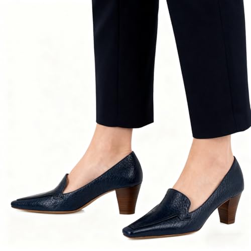 Image of LEHOOR Women Vintage Chunky Block Heel Pumps Shoes Square Pointed Toe Slip On Formal Office Work Business Loafers Shoes Suede Snakeskin Cone Heel Oxford Shoe Ladies Professional Chic Fall 4-11 M US