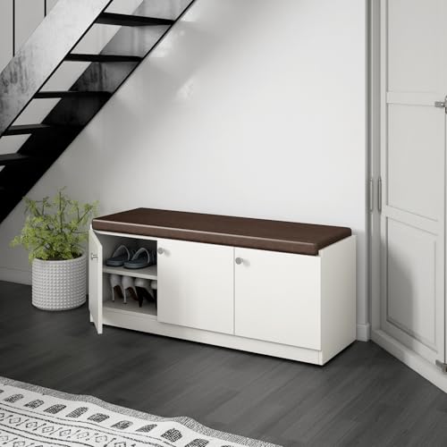 Image of Optima Shoe Rack | Engineered Wood | Frosty White | 6 Shelves | Holds 12 Pairs | Matte Finish | Hinged Doors | Indoor Use | Water Resistant | 3-Year Warranty