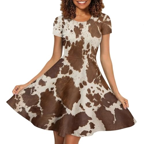 Image of HUGS IDEA Womens Puffy Swing Midi Dress Round Neck Short Sleeve Party A-Line Dresses