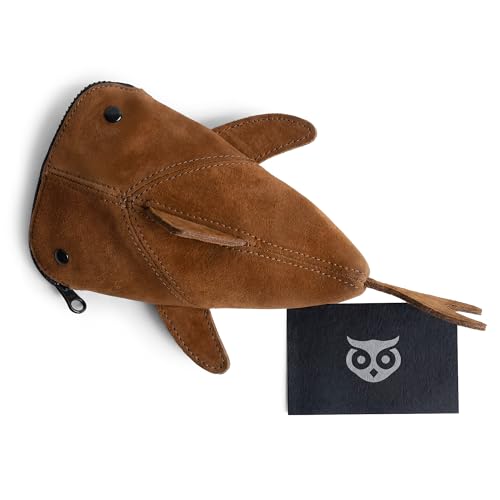 Image of Hide & Drink, Zippered Coin Pouch, Change Bag, Pencil Purse, Scissors Case, Shark Shaped Cable Holder, Wallet, Makeup, Stuffed Animal, Handmade, Full Grain Leather, Swayze Suede