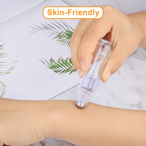 10 Pack 10ml/0.33 Oz Bamboo Roll On Bottle,Empty Clear Glass Roller Bottle for Essential Oils Stainless Steel Roller Balls Perfume Travel Vial Container-Pipette&Opener Included4