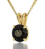 Nano Jewelry Gold Plated Kabbalah Necklace with Hebrew 72 Names Inscribed in 24k Gold on Black Cryst