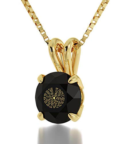 Nano Jewelry Gold Plated Kabbalah Necklace With Hebrew 72 Names Inscribed In 24K Gold On Black Crystal Pendant, 18" #TOP2