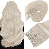 Sunny Hair Clip in Hair Extensions Straight Human Hair Clip in Extensions Remy Clip in Hair Extensions Real Human Hair Extensions Clip ins Platinum Blonde White Color 24inch