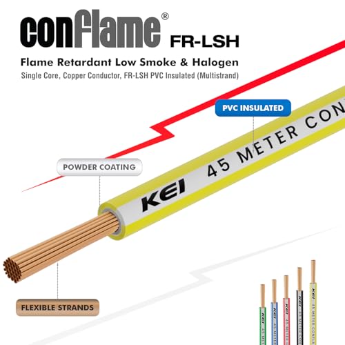 Image of KEI CONFLAME FRLSH 2.5 sqmm 1 Core Copper Heat Resistant Flame Retardant Low Smoke & Halogen - Lead Free House Wire for Domestic & Industrial Electrical Wiring (Yellow, 45 Meters)