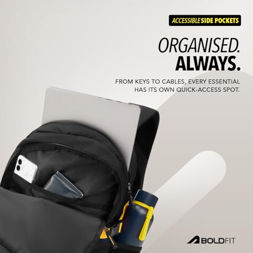 Image of Boldfit Laptop Backpack for Men & Women Premium Stylish Bags Ideal College Bag, Office Backpack & Travel Bag Water-Resistant with Bottle Holder