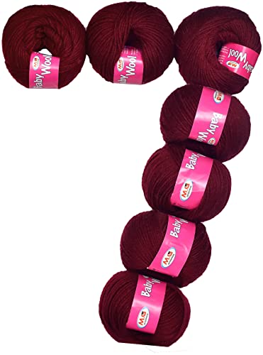 Image of M.G Enterprise Prime Baby Wool 100% Acrylic Yarn Mehroon 7 Pc 4 ply Ball Hand Knitting Wool /Art Craft Soft Fingering Crochet Hook Yarn- Art-GF