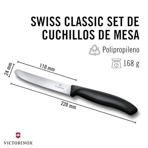 Miniatura 3 de Victorinox Swiss Classic, Cuchillo De Desayuno, Cuchillo Para Panecillos, Hoja Afilada, Filo Dentado, 11 Cm, Mango De Plástico, Acero Inoxidable, Set De 6, Negro