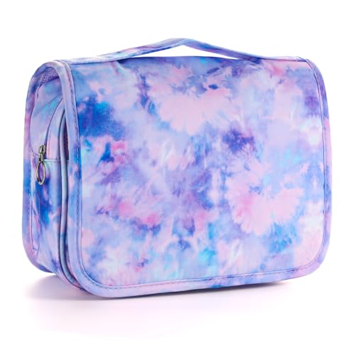 Vipdeal Kids Hanging Toiletry Bag for Girls Travel Toiletry Bag for Little Young Girls Cosmetic Makeup Waterproof Wash Bag Toddler Traveling Toiletries Tie Dye Purple