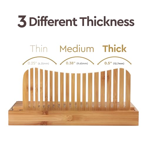 Bread Slicer for Homemade Bread - Adjustable Bamboo Bread Cutter with Knife, Foldable Slicing Guide & Crumb Tray - Bread Loaf Slicer for Sourdough, Cakes, Bagels, Loaves - Kitchen Gadgets Baking Gifts
