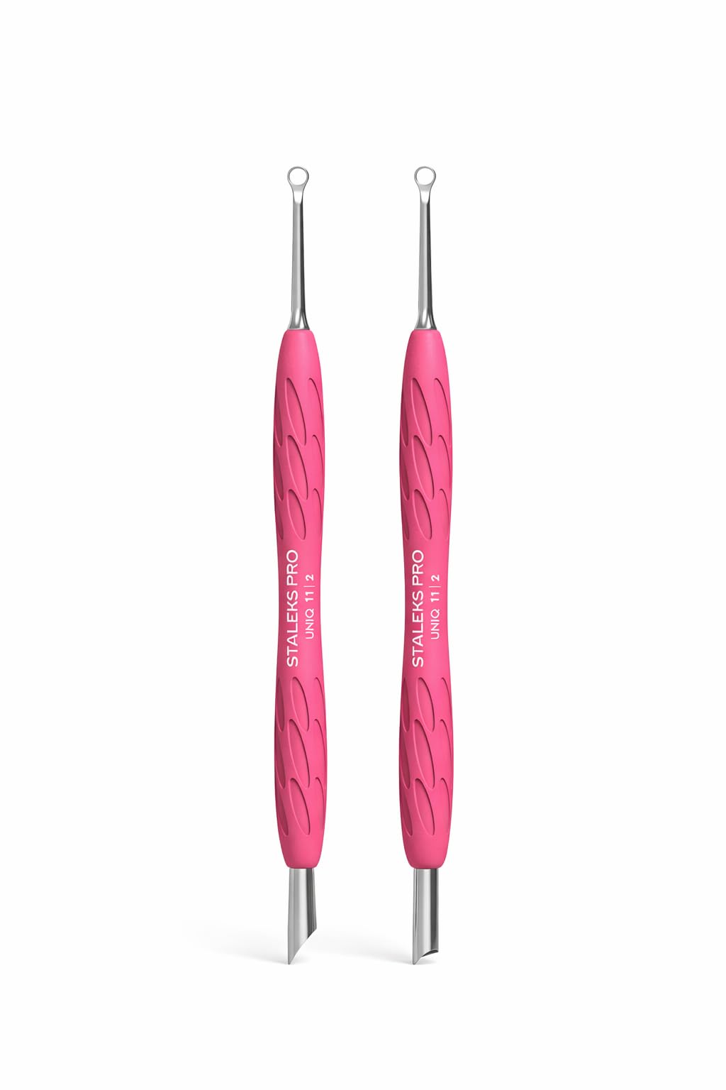 STALEKS UNIQ Doppelinstrument für Maniküre PQ-11/2, mit Silikongriff, Ring und Hufstäbchen (2 pack)