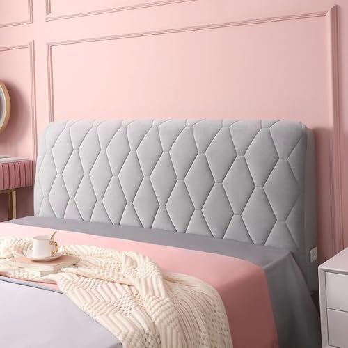 JANEMUA Cubre Cabecero De Cama con Estampado De Rombos En Una Sola Línea, Superficie De Terciopelo Acolchada Todo Incluido-Light Grey||160cm