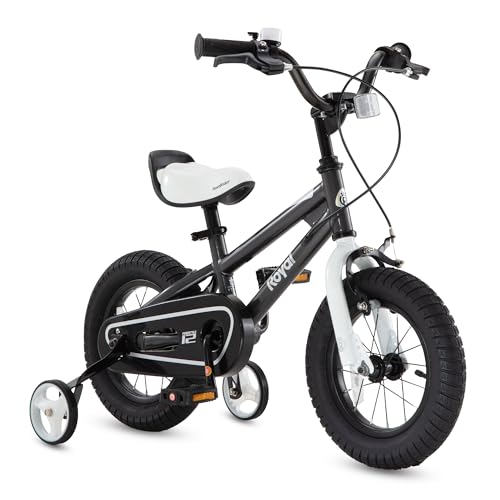 RoyalBaby Freestyle Dual Handbrakes Kids Bike 12 Inch Toddlers Learning Bicycle with Training Wheels for Boys Girls Beginners Age 2-4 Years, Black