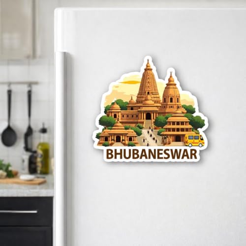 Image of Naxon Bhubaneswar City Theme Souvenir Wooden Fridge Magnet | Lingaraj Temple Odisha Landmark Design 3x3 Inch Refrigerator Magnet for Kitchen & Home Decor | Travel Gift Bhubaneswar | Pack of 1