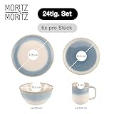 Moritz & Moritz TARENTO 24-tlg. Geschirrset 6 Personen Blau - Elegantes Teller Set aus hochwertigem Steinzeug - Geschirr Set aus 6x Dinnerteller, 6x Dessertteller, 6x Suppenteller und 6x Tassen