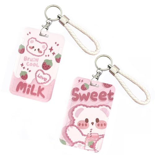 Pmeixcy Photocard Holder Keychain, Photocard Holder, Strawberry Bear Card Holder for ID Cards, Photocards, Backpacks, 2 Packs, Pink