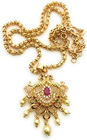 Sasitrends Micro Gold Plated Dasavatharam Chain Pearl AD Pendant Necklace