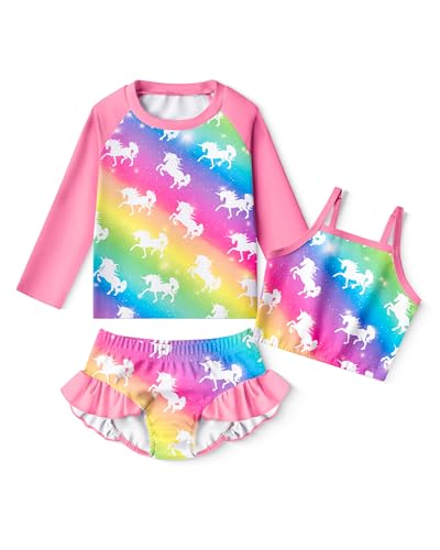Image of LQSZ Girls Rash Guard Sets Long Sleeves Swimsuit 3 Pieces Tankini Bathing Suit Swimwear for Girls 3-12 Years