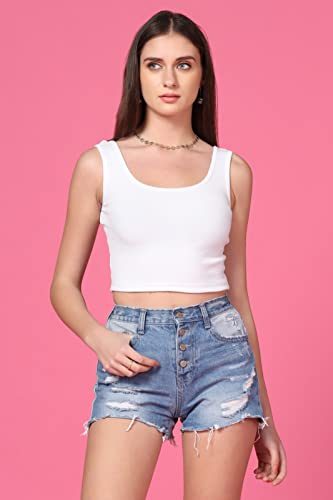 Image of TOPLOT Women's Solid Ribbed Round Neck Sleeveless Slim Fit Tank Top (5069)