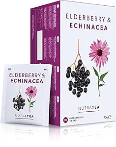 Nutra Tea Elderberry & Echinacea Tea, 20 Individually Wrapped Herbal Teabags