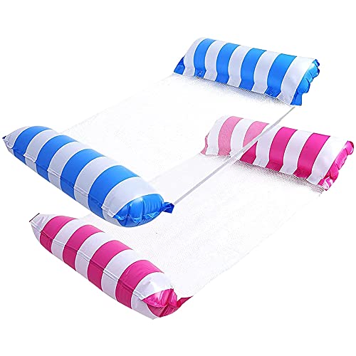 ZHODADA Hamaca de Piscina, 2pcs Hamacas Flotantes 4 en 1 Piscina Hinchables Flotante Tumbona de Inflar Colchoneta Silla Hamaca Verano de Natación (Azul Claro+Rosa)