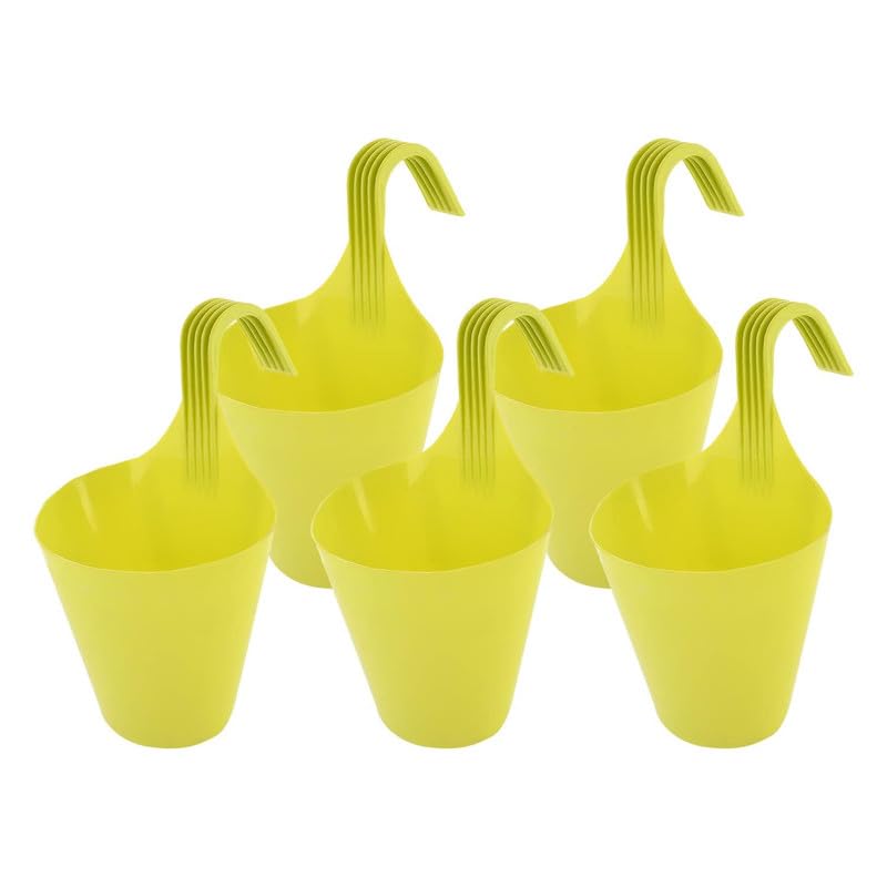 Hanging Flower Pot|Single Hook Plant Container|Durable Plastic Glossy Finish Pots for Home|Balcony|Garden|9 Inch (Green) Pack of 5-image-2